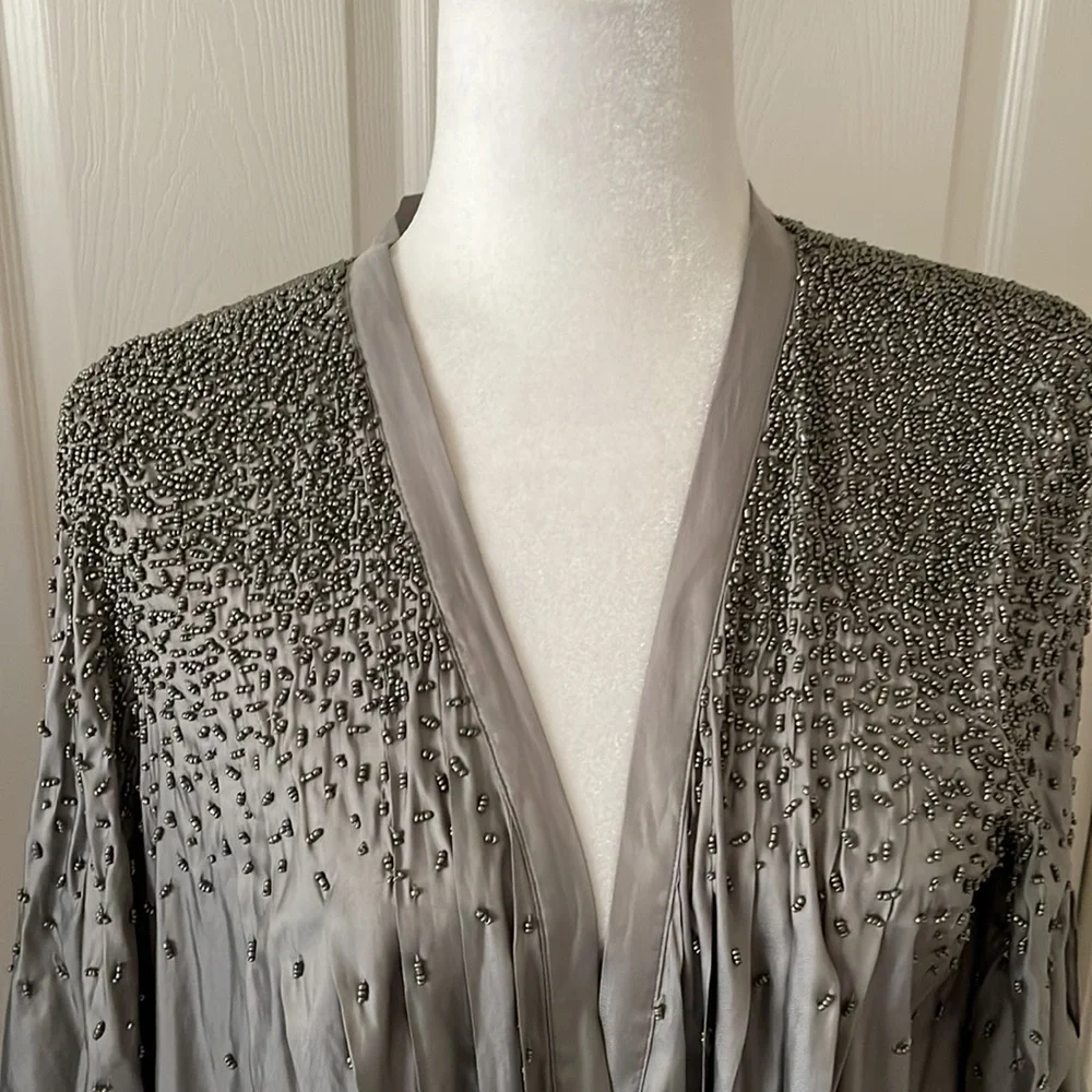 Elizabeth and James Beaded Silver/Gray Blouse - Picture 3 of 12
